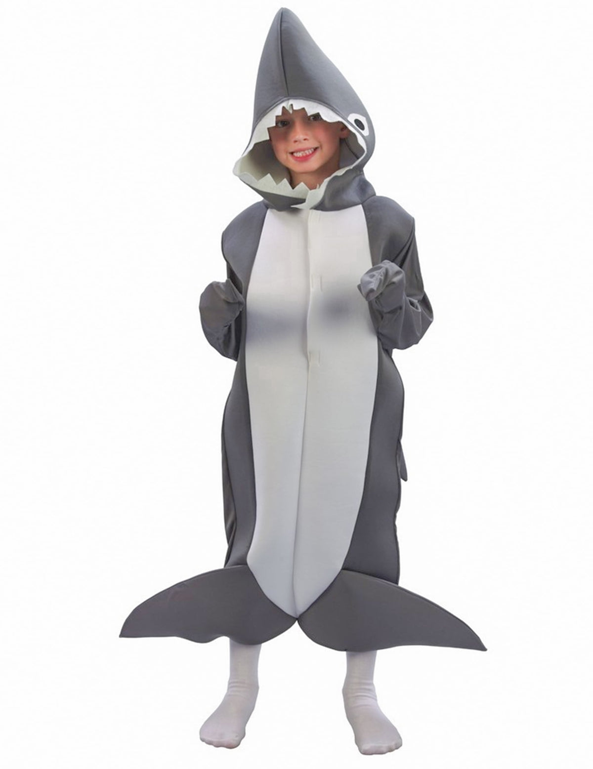 Déguisement intégral requin pour enfant gris et blanc avec capuche
