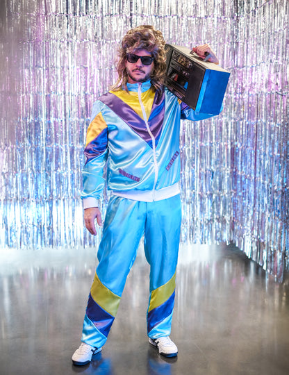 Celkový pohled s boomboxem na dětský kostým jogging z 80. let