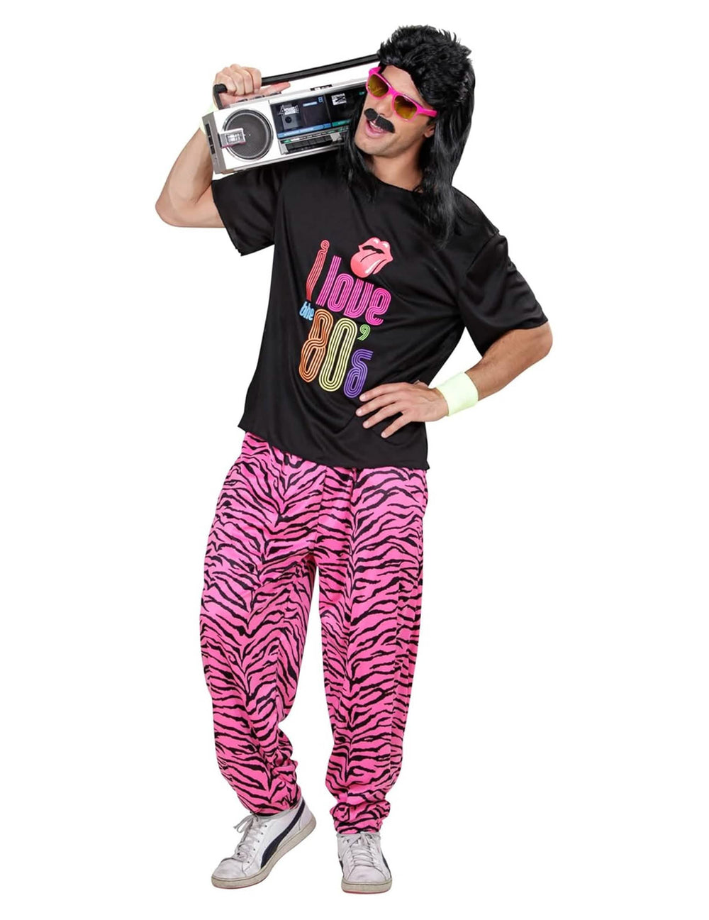 Kostým na jogging I love 80's pro muže černá a růžová se zebřím vzorem
