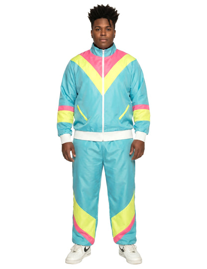 Neonblauer Retro-Jogginganzug Kostüm für Herren