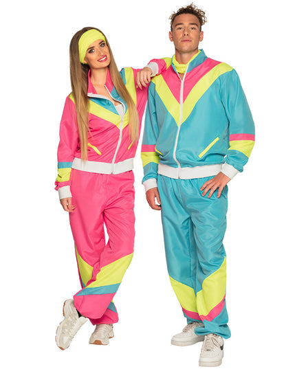 Neonblauer Retro-Jogginganzug Kostüm für Herren