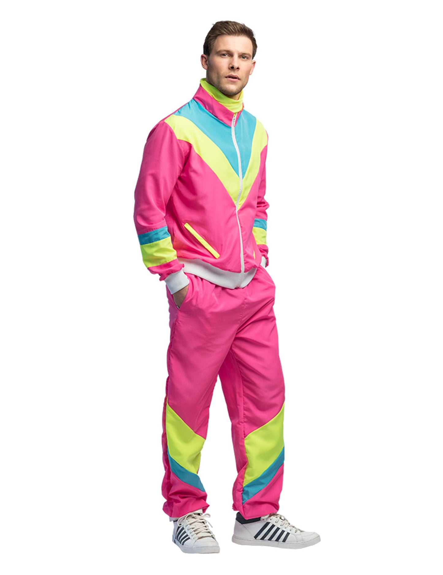 Déguisement Jogging Rétro pour homme rose fluo