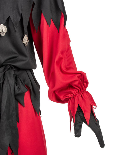 Zoom sur la manche et les crânes du déguisement Joker Fou pour adulte