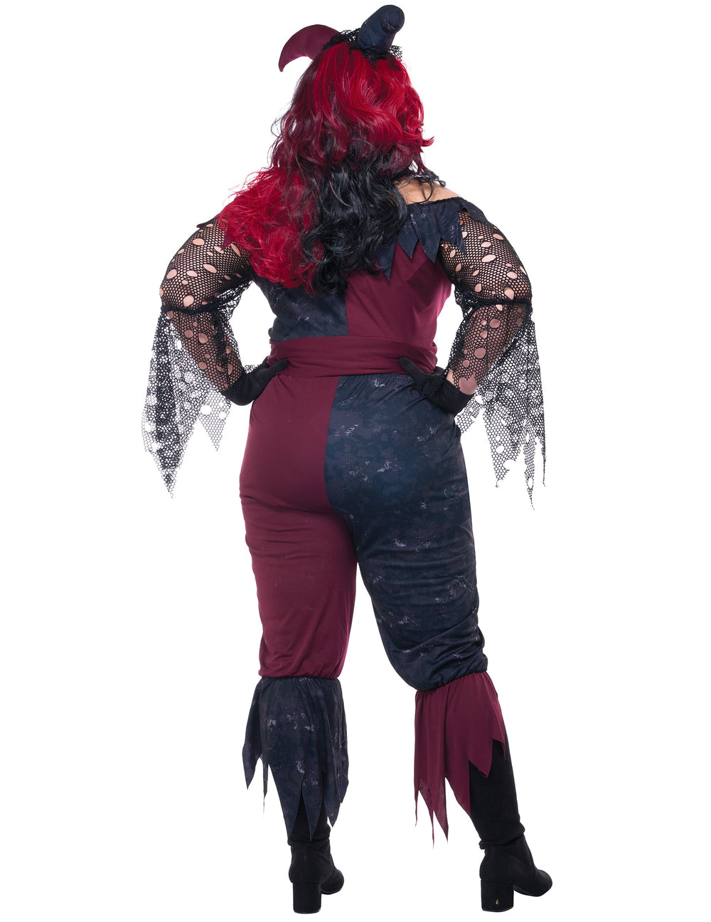 Vue de dos du déguisement joker psychopathe luxe pour femme