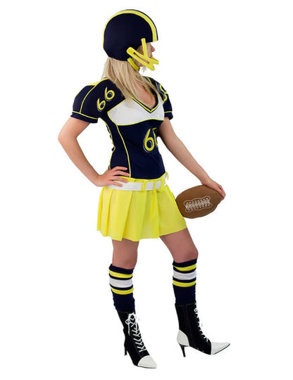 Sportliches Football Spielerin Damenkostüm für Fasching blau-gelb