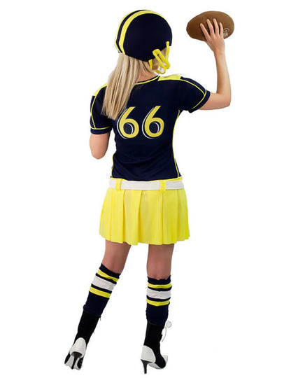 Sportliches Football Spielerin Damenkostüm für Fasching blau-gelb