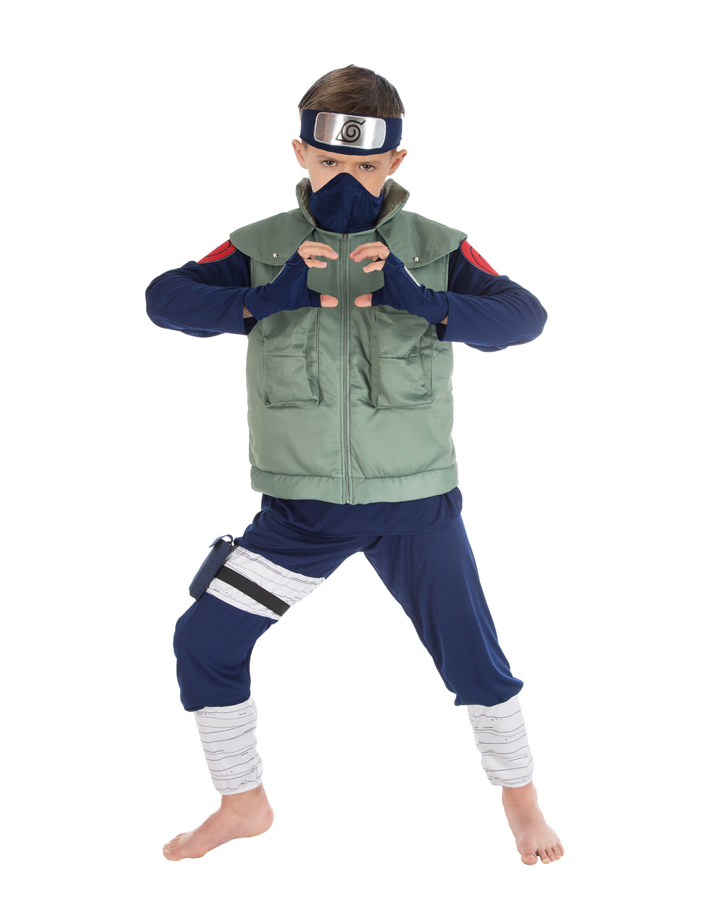 Déguisement de Kakashi Naruto™ pour enfant bleu et vert avec gilet et bandeau frontal
