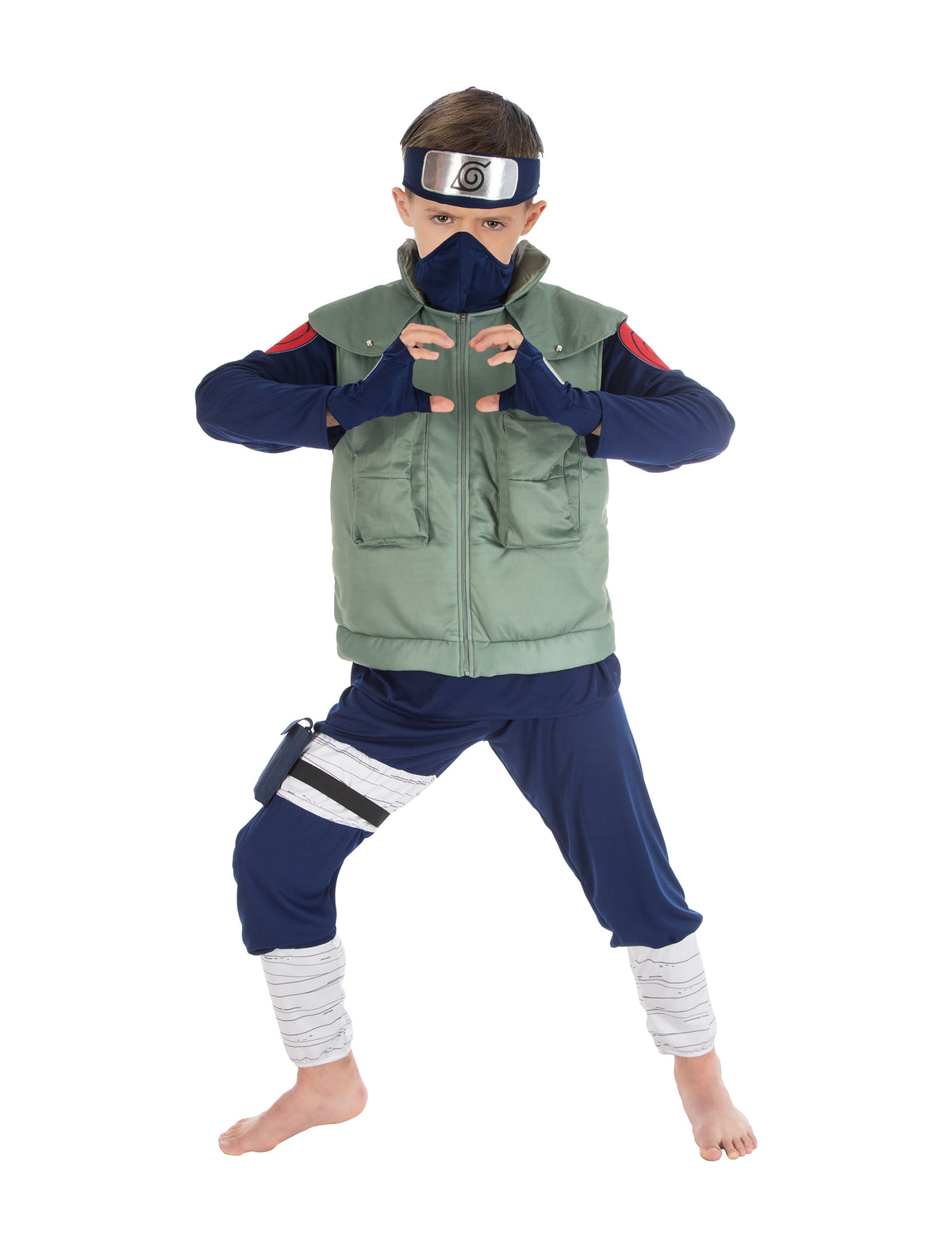 Déguisement de Kakashi Naruto™ pour enfant bleu et vert avec gilet et bandeau frontal