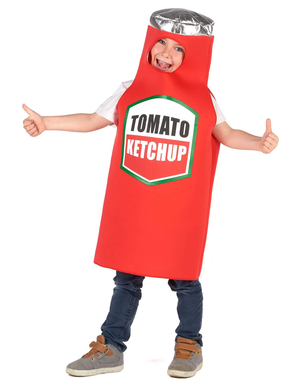 Kostým kečupu pro dítě červená s stříbrná zátkou