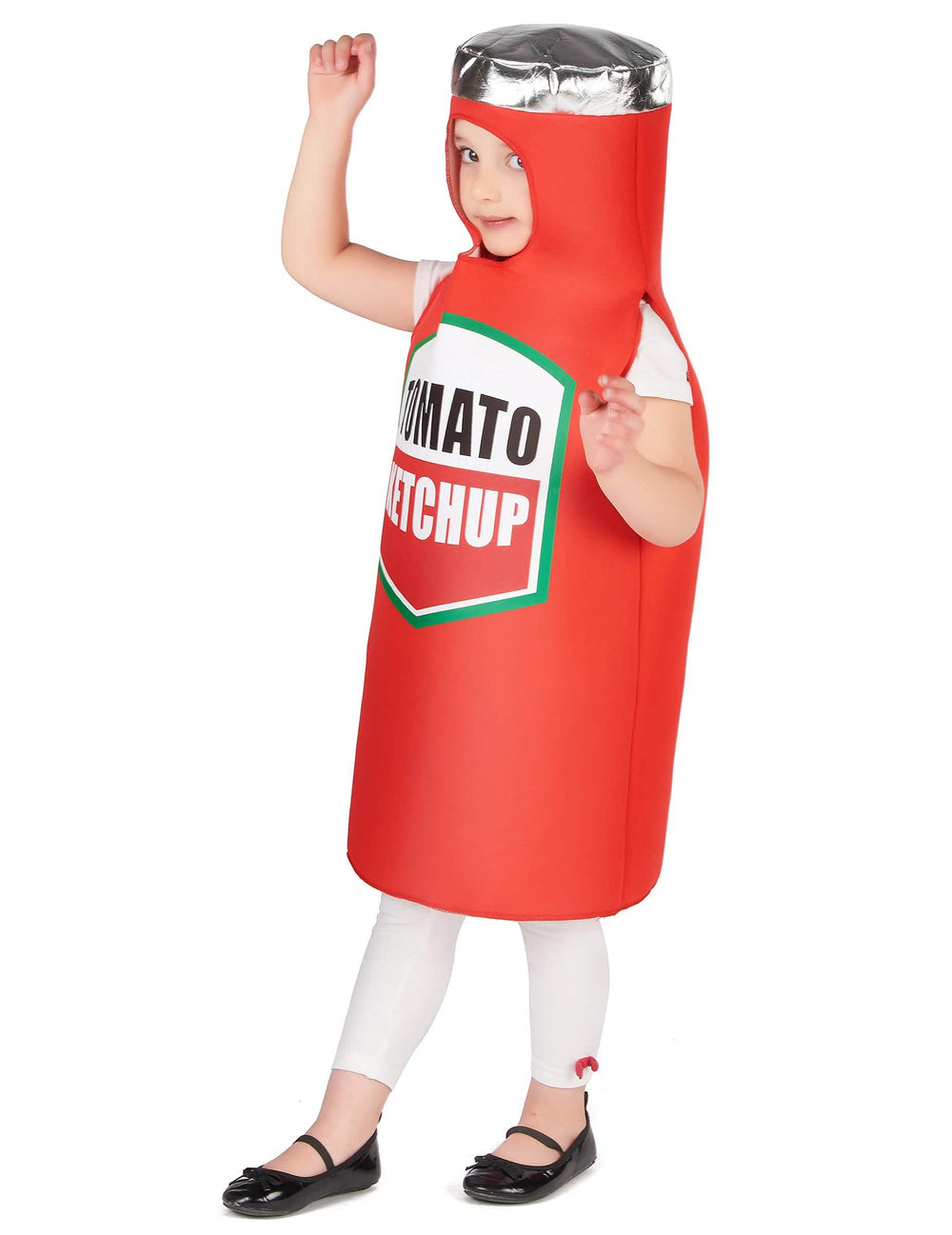 Boční pohled na kostým kečupu pro dítě