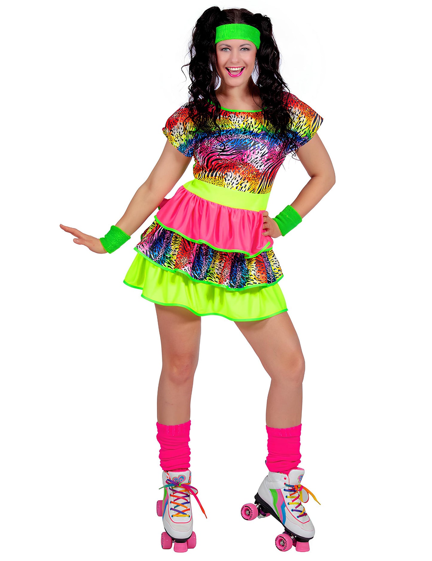 Kýčovitý dámský kostým ve stylu 80. let 