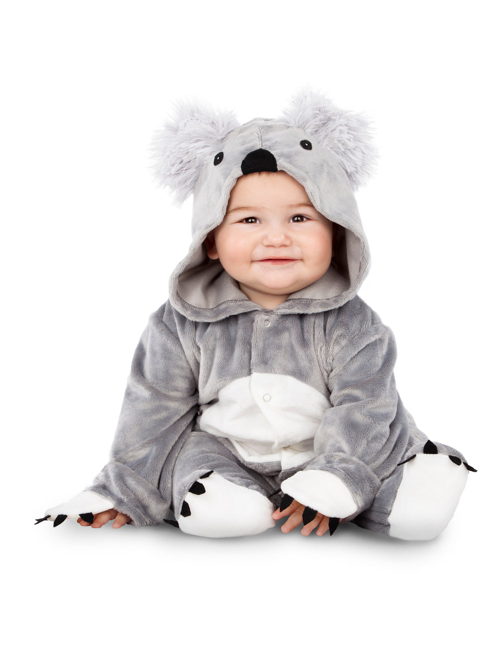 Déguisement koala pour bébé gris et blanc à capuche