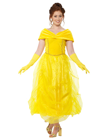 Déguisement de La Belle princesse pour femme jaune avec gants