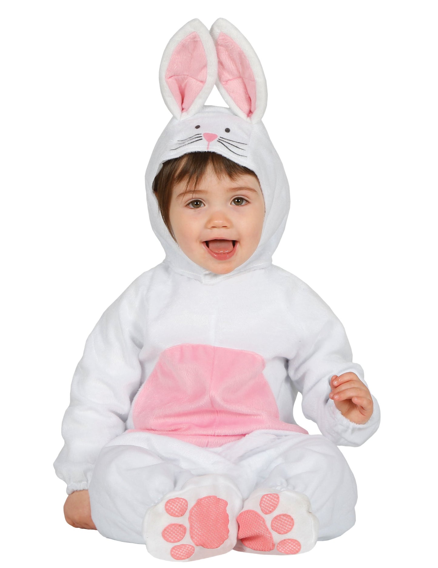 Déguisement de lapin pour bébé blanc et rose avec oreilles en peluche