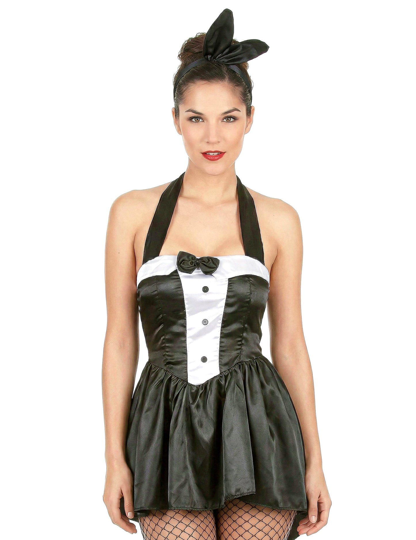Gros plan sur le buste et le serre-tête du déguisement lapin robe sexy femme