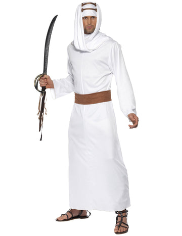 Déguisement Lawrence d'Arabie™ pour homme blanc avec coiffe et ceinture marron