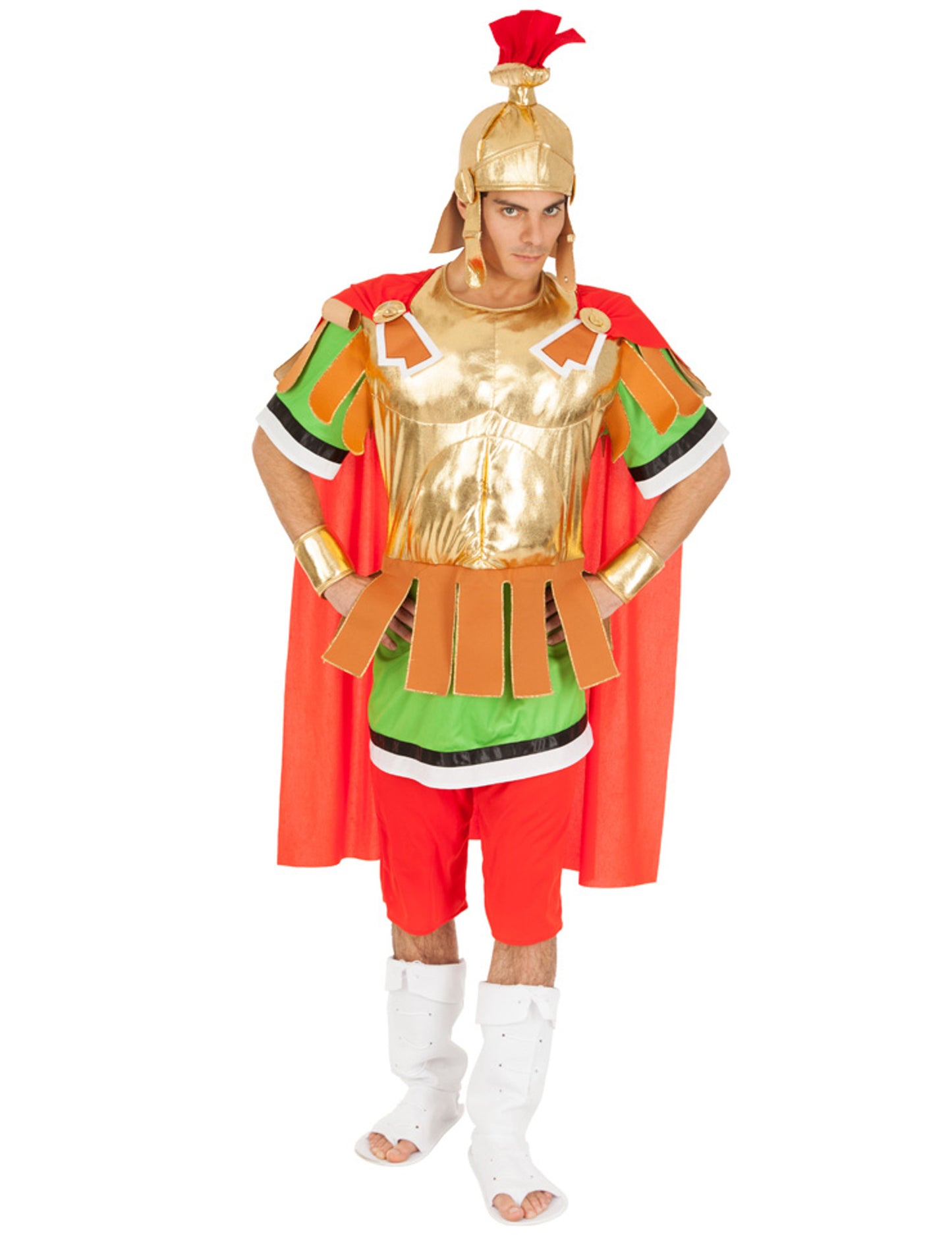 Déguisement de Centurion d'Astérix et Obélix pour adulte doré et rouge avec casque et cape