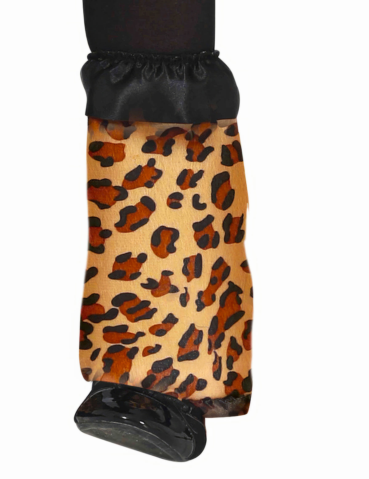 Détail de la jambière à motif tacheté du déguisement léopard pour fille