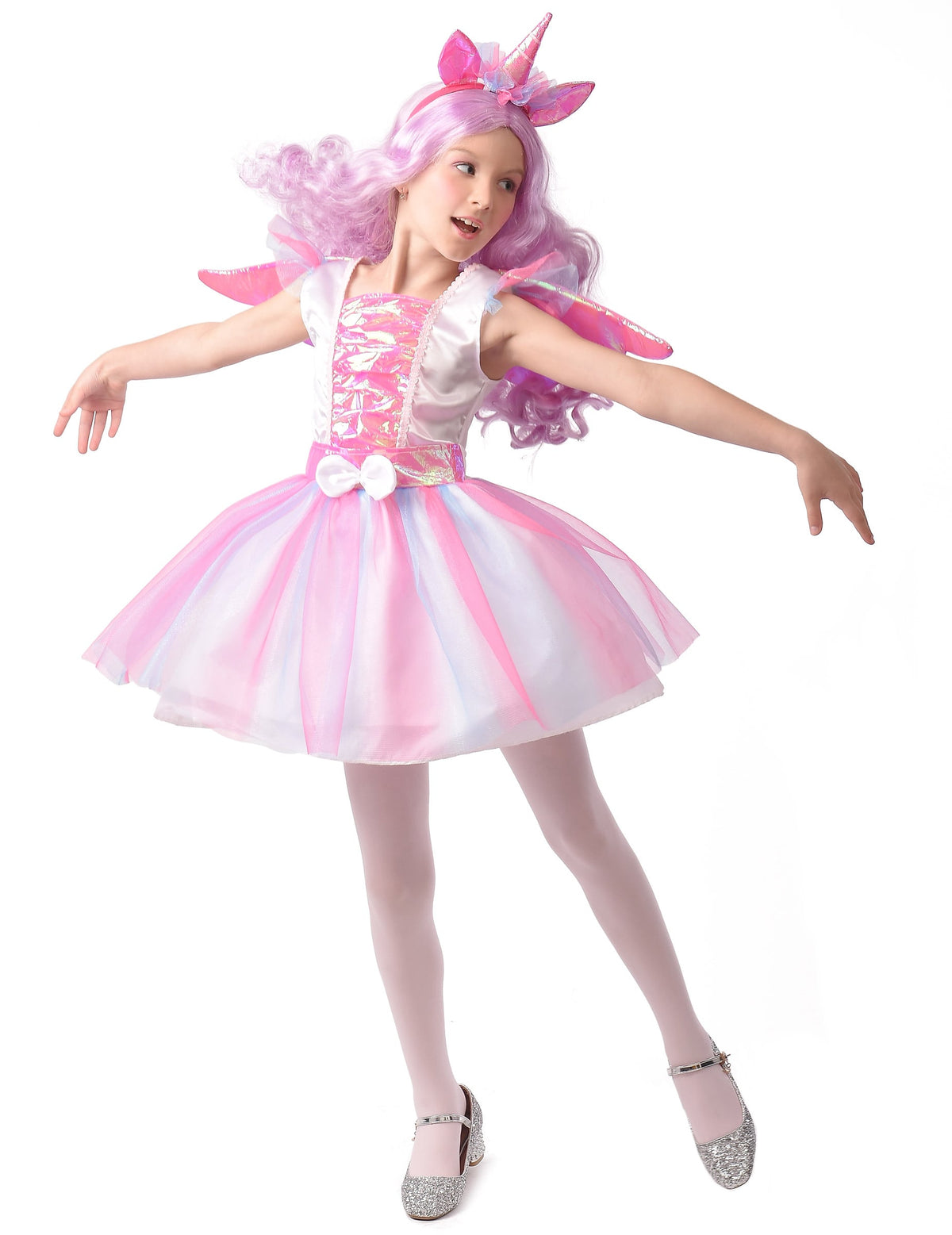 Déguisement licorne tutu pour fille rose et blanc avec serre-tête corne