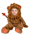 Déguisement de lion luxe pour bébé marron avec crinière et queue à nœud rouge
