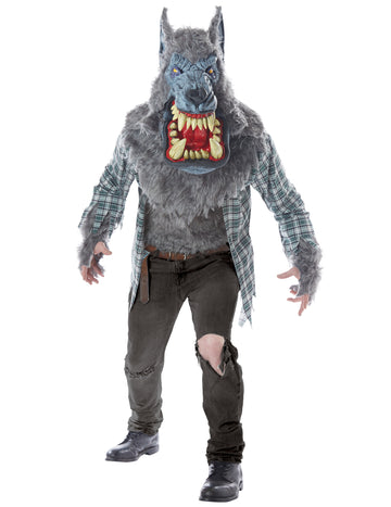 Wildes Werwolf-Kostüm für Herren Halloween-Verkleidung grau-rot