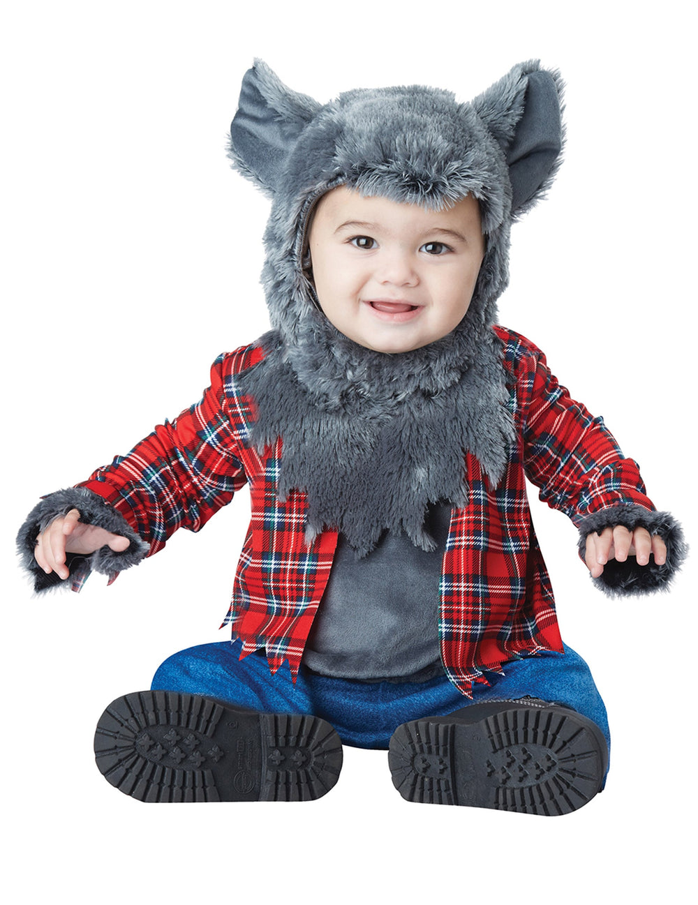 Déguisement loup garou luxe pour bébé rouge à carreaux et gris poilu