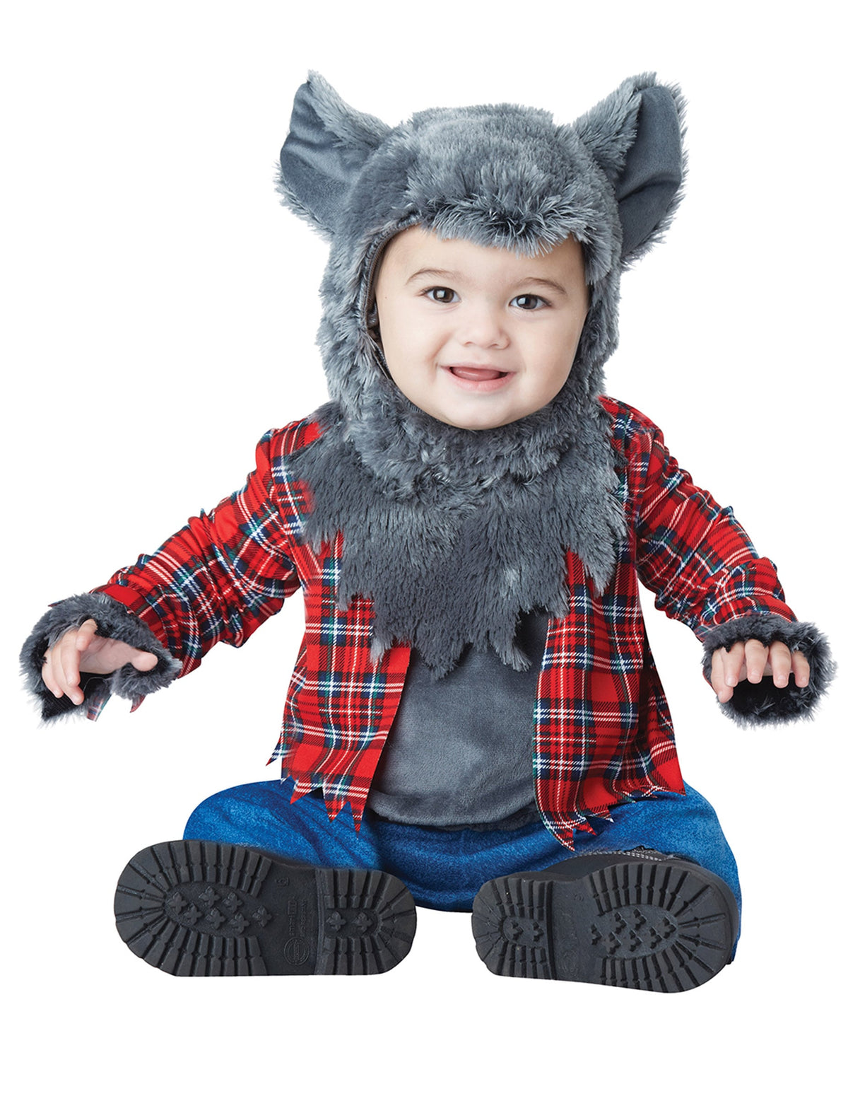 Déguisement loup garou luxe pour bébé rouge à carreaux et gris poilu