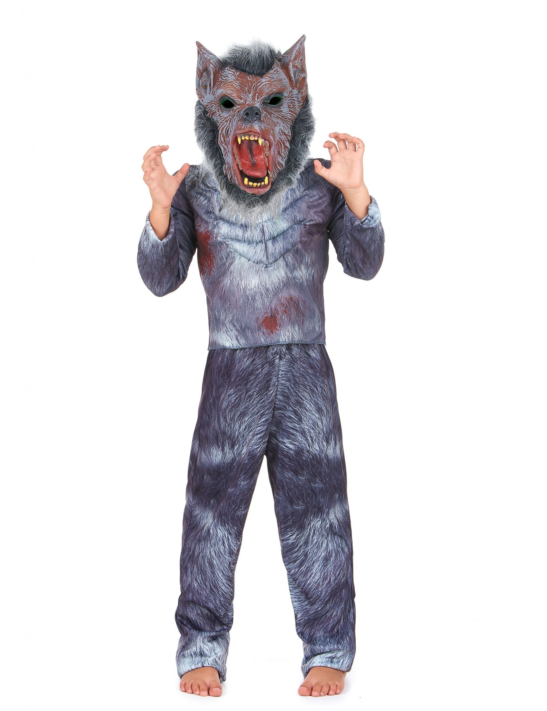 Déguisement de loup garou pour enfant gris et ensanglanté avec masque