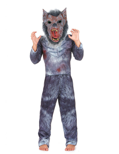 Déguisement de loup garou pour enfant gris et ensanglanté avec masque