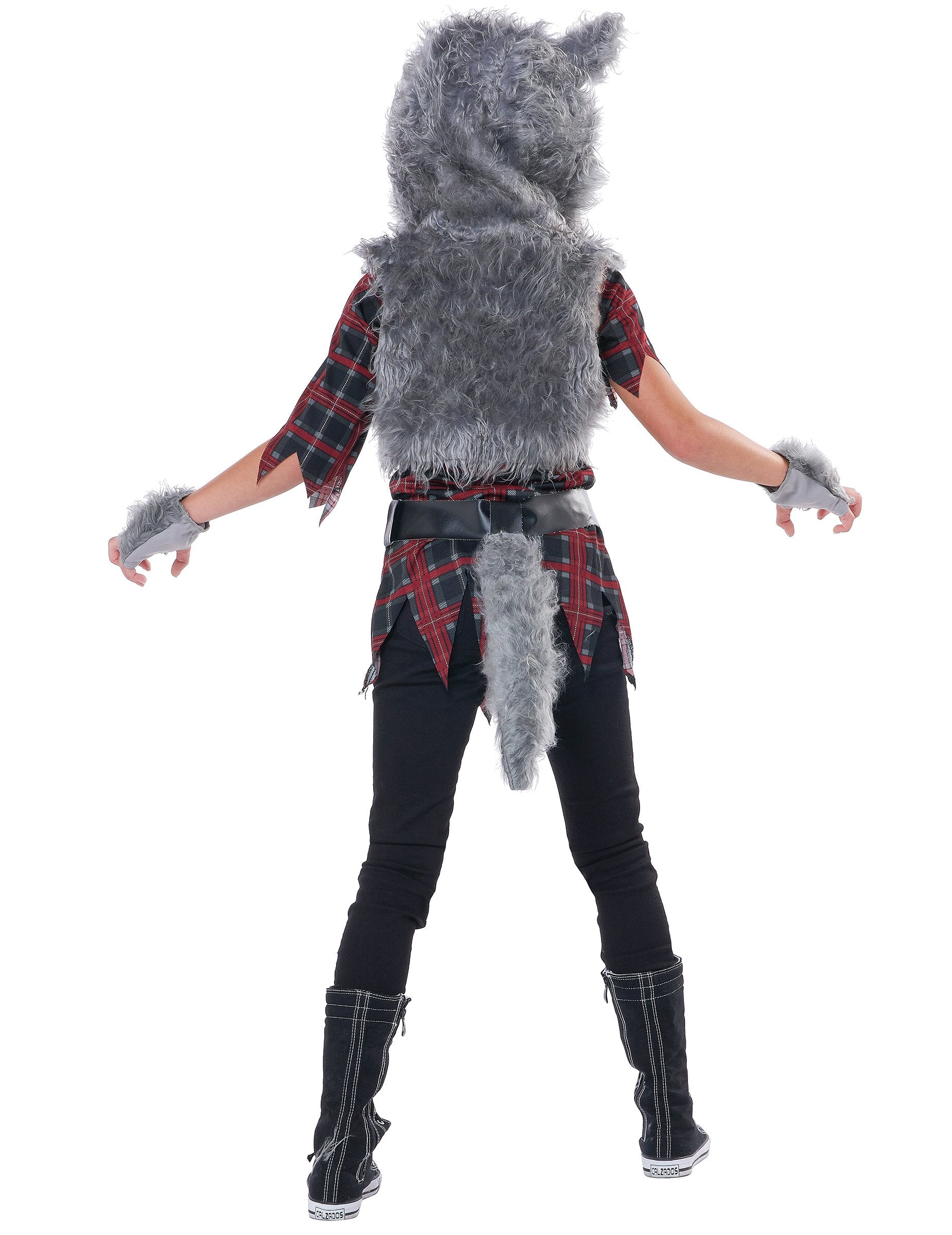 Vue de dos du déguisement loup garou luxe pour fille