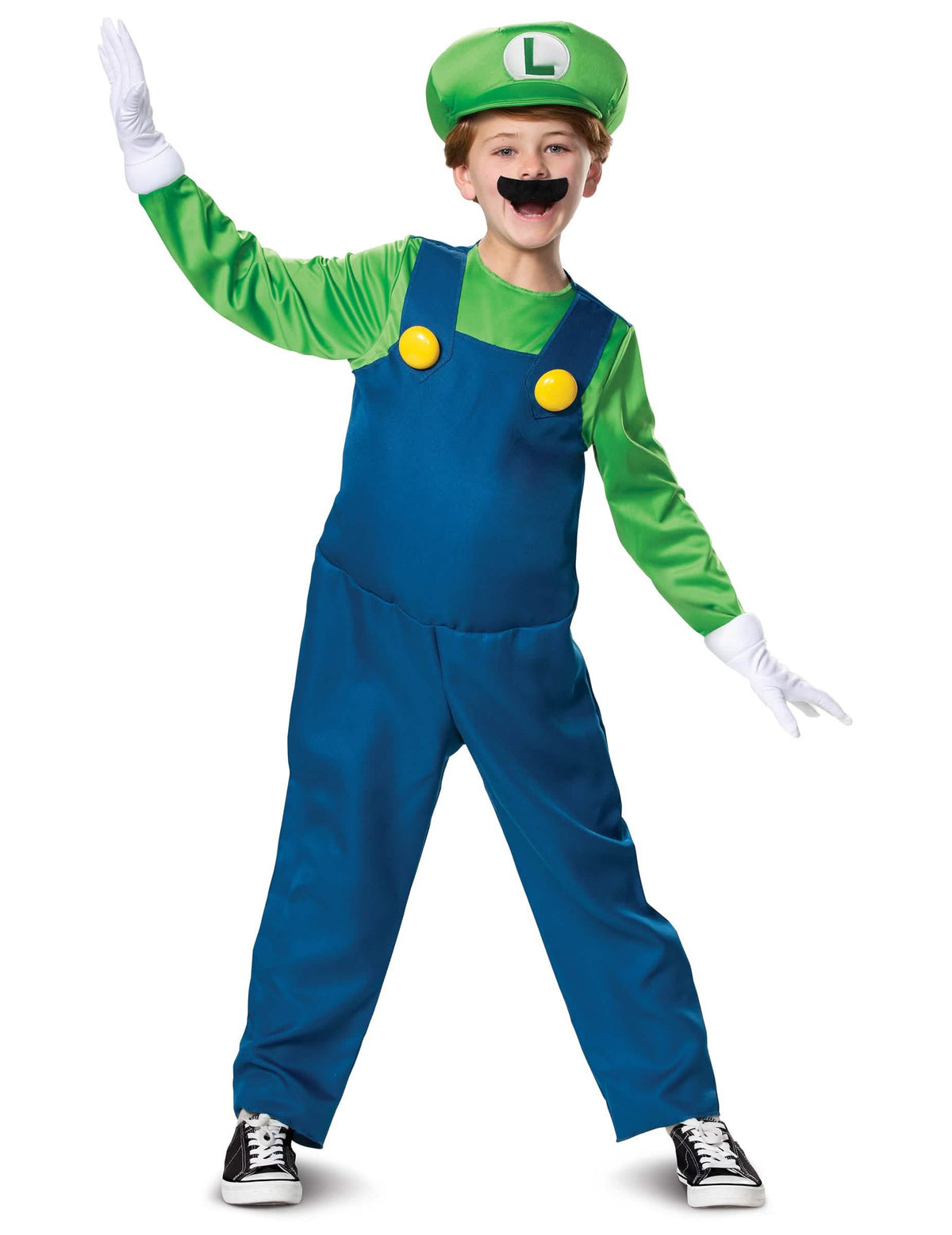 Kostým Luigi Deluxe pro dítě zelená a modrá s čepicí a knírem