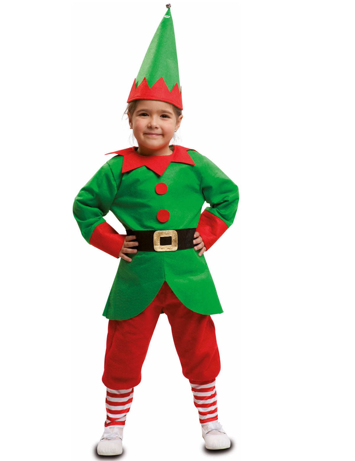 Déguisement de lutin de Noël pour enfant vert et rouge avec bonnet et ceinture