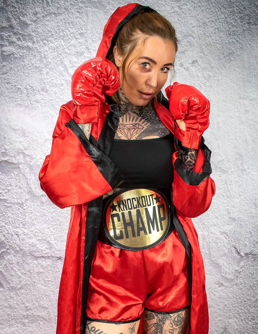 Luxusní kostým boxerky pro ženu červená s županem a boxerskými rukavicemi