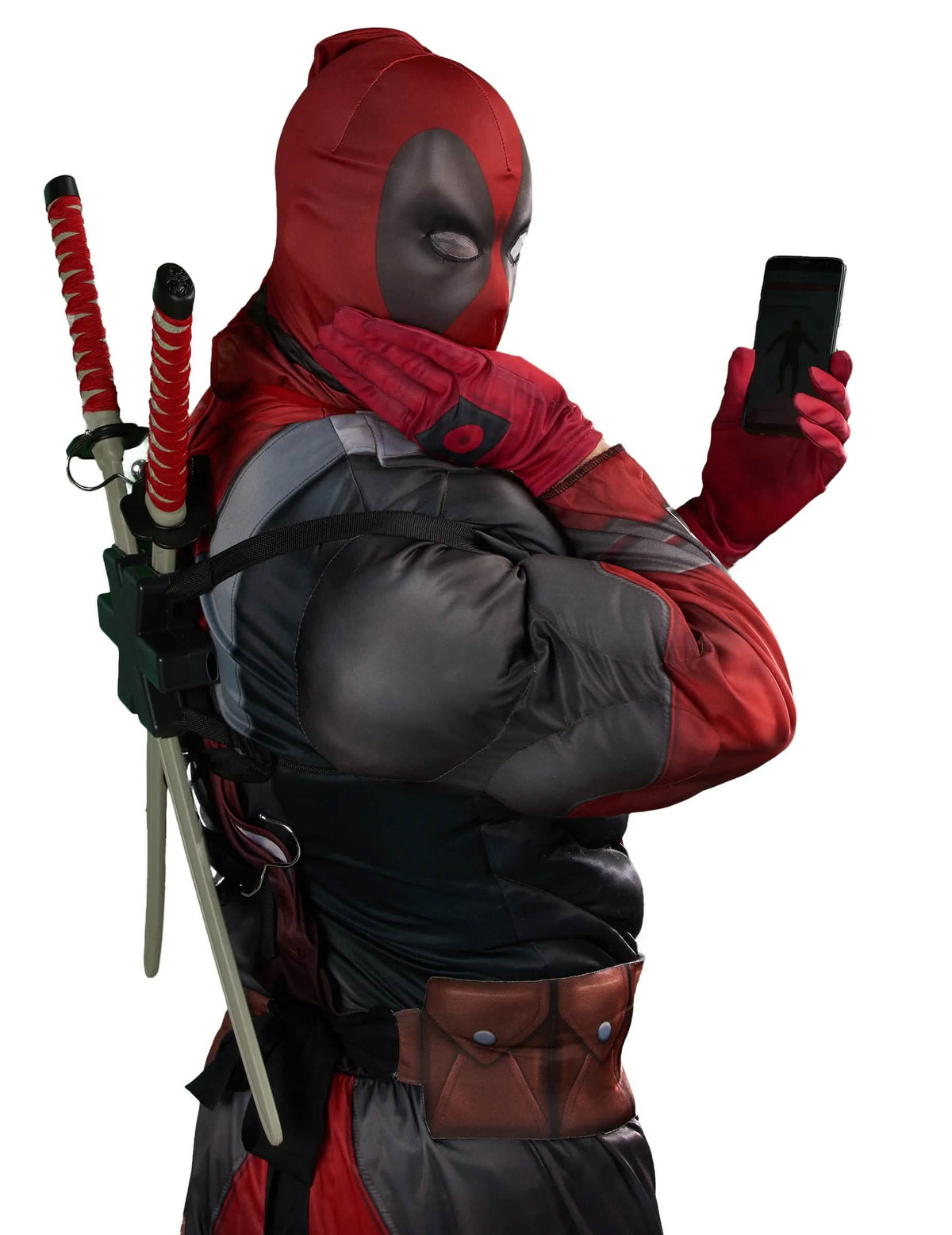 Boční pohled s katanami na luxusní kostým Deadpool 2™