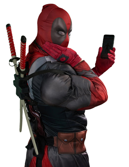 Vue de dos avec katanas du déguisement luxe Deadpool 2