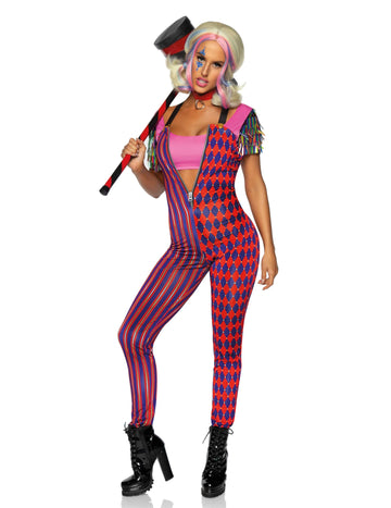 Verrücktes Clownkostüm Harlekin-Damenkostüm lila-rot