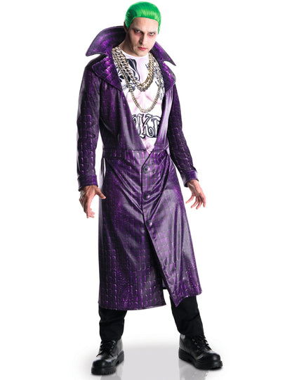 Déguisement luxe Joker Suicide Squad™ pour adulte violet avec veste longue aspect crocodile et t-shirt imprimé