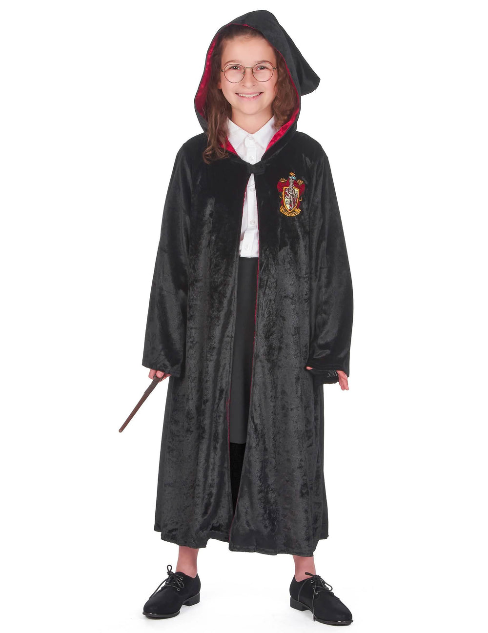 Pohled zepředu s nasazenou kapucí luxusní kostým Harry Potter šaty pro dítě