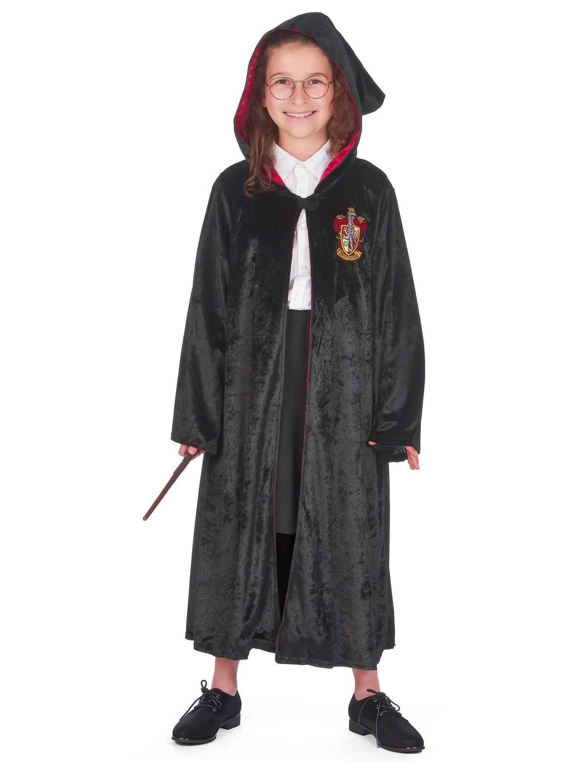 Pohled zepředu s nasazenou kapucí luxusní kostým Harry Potter šaty pro dítě