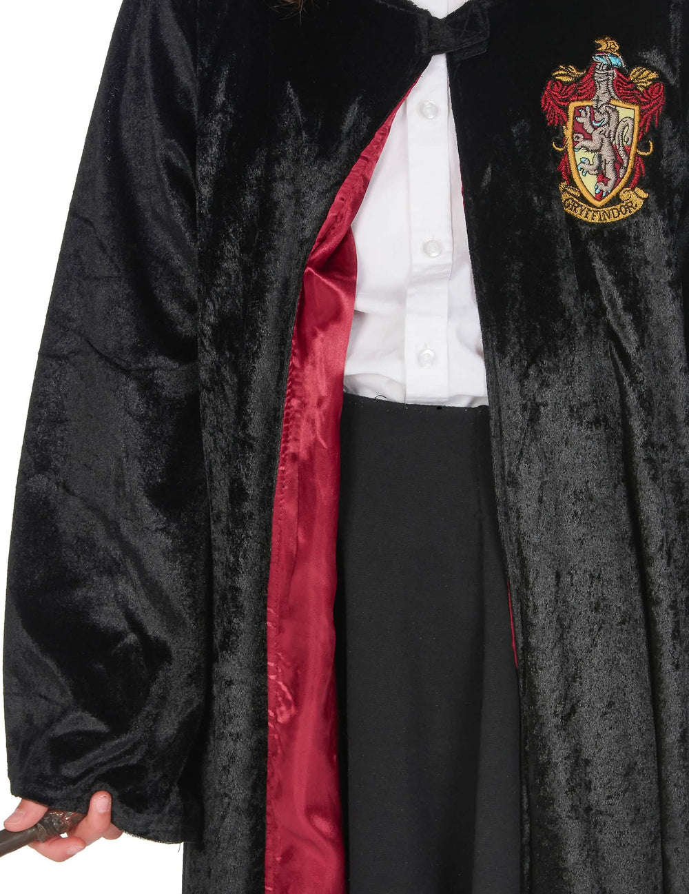Detail na sametovou texturu a podšívku luxusního kostýmu šatů Harry Potter
