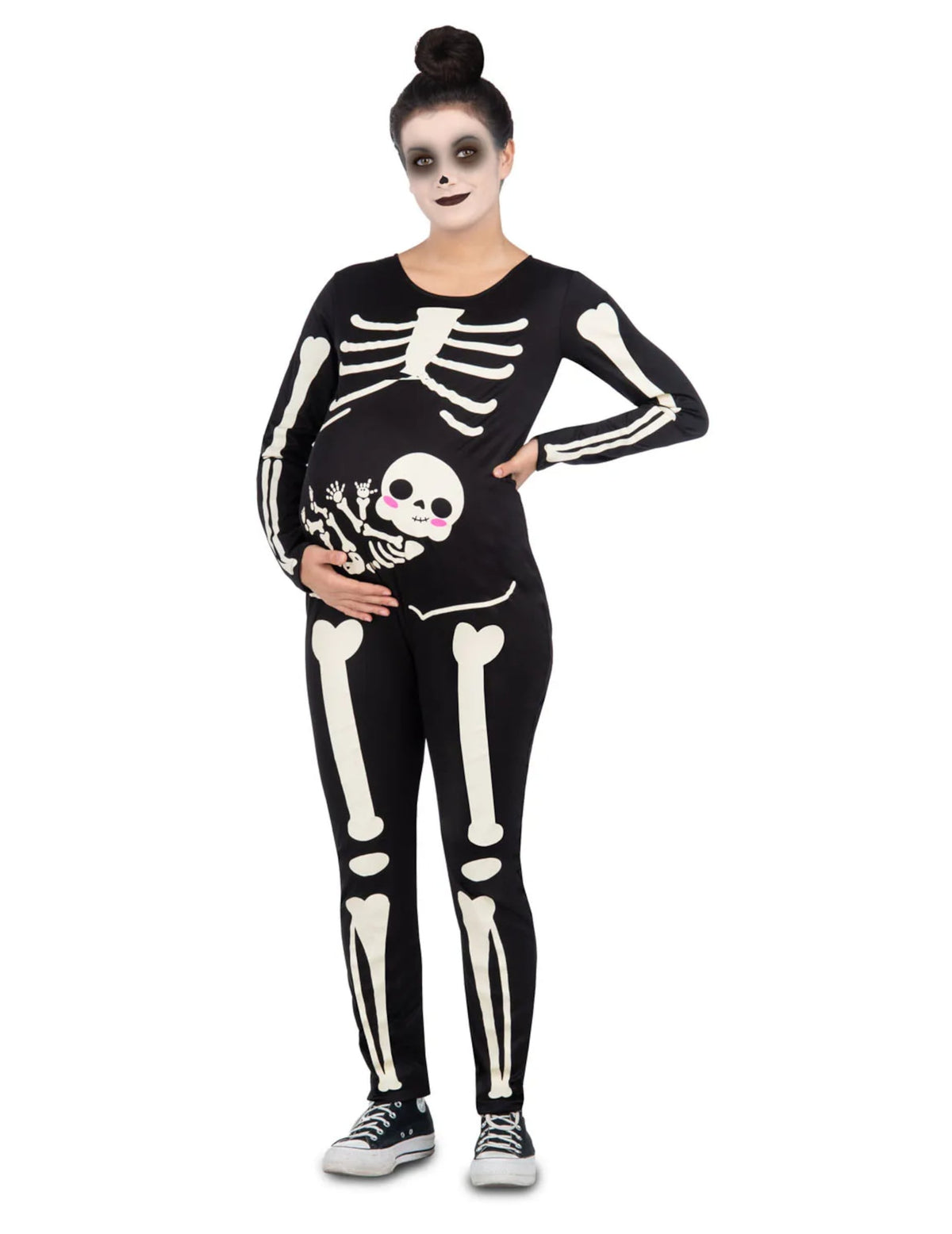 Déguisement maman squelette pour femme enceinte noir avec imprimé bébé squelette