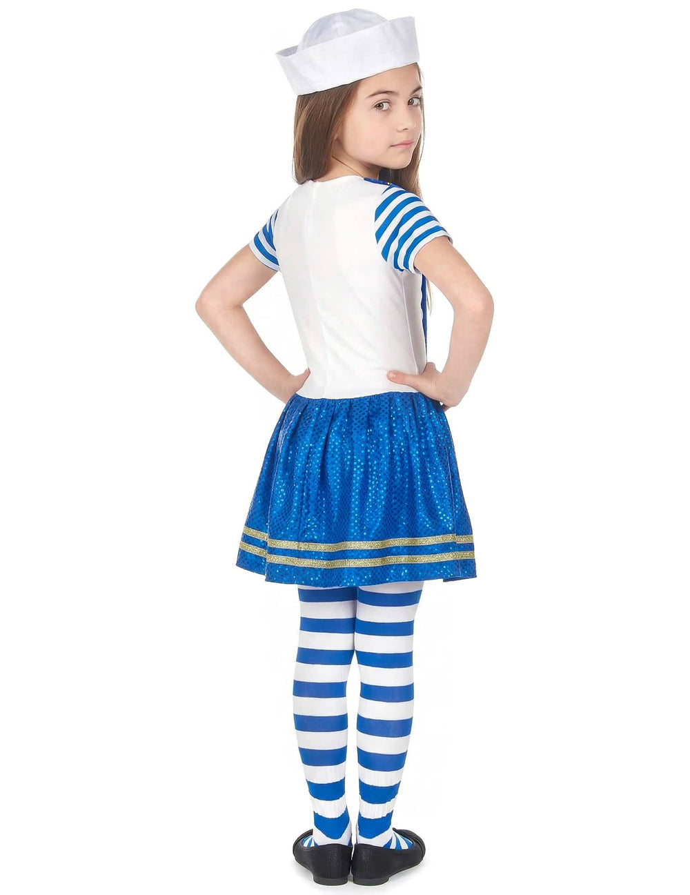 Zadní pohled na lesklý námořnický kostým