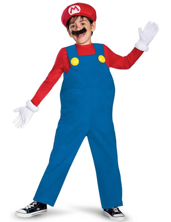 Kostým Mario Deluxe pro dítě modrá a červená s čepicí a rukavice