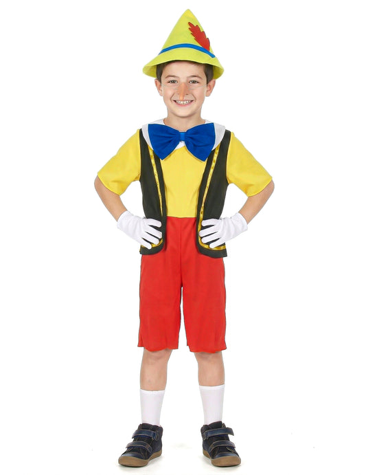 Vue de face du déguisement de marionnette petit menteur pour garçon