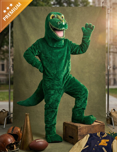 Déguisement mascotte dinosaure pour adulte vert en tissu peluche