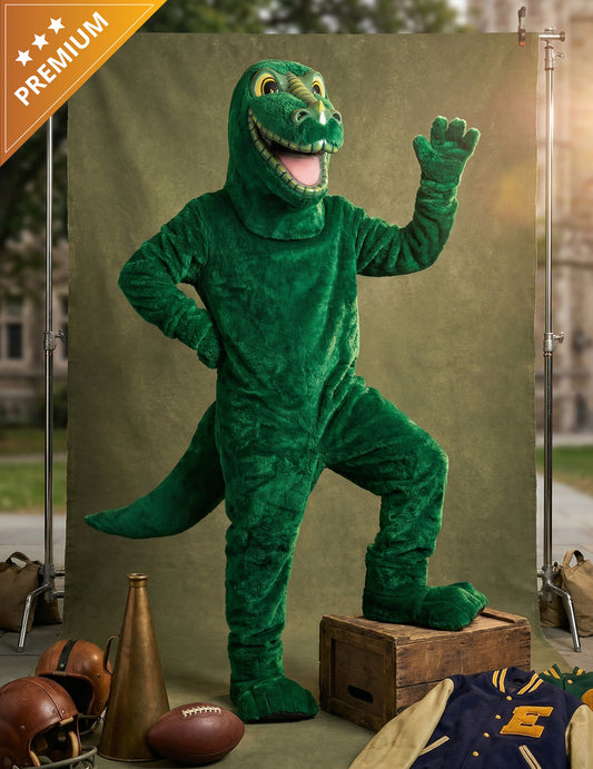 Déguisement mascotte dinosaure pour adulte vert en tissu peluche