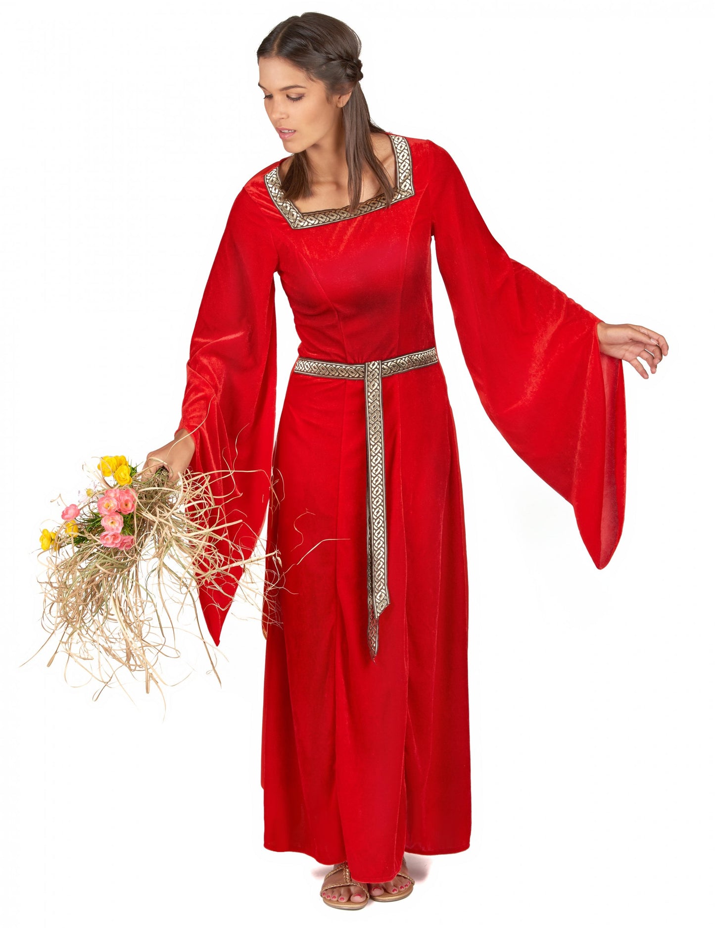 Dámský středověký kostým s efektem červeného sametu