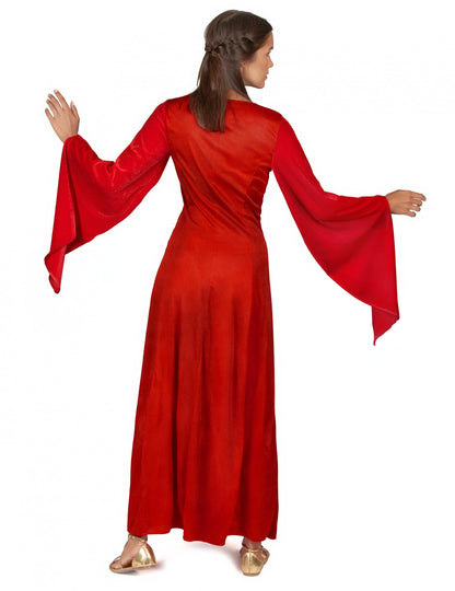 Dámský středověký kostým s efektem červeného sametu