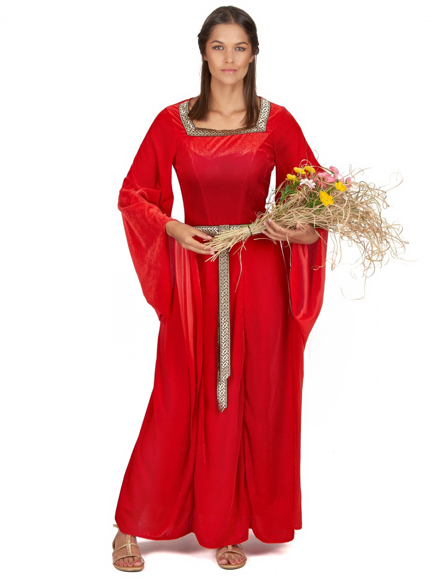 Dámský středověký kostým s efektem červeného sametu