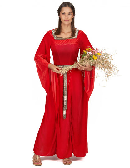 Dámský středověký kostým s efektem červeného sametu